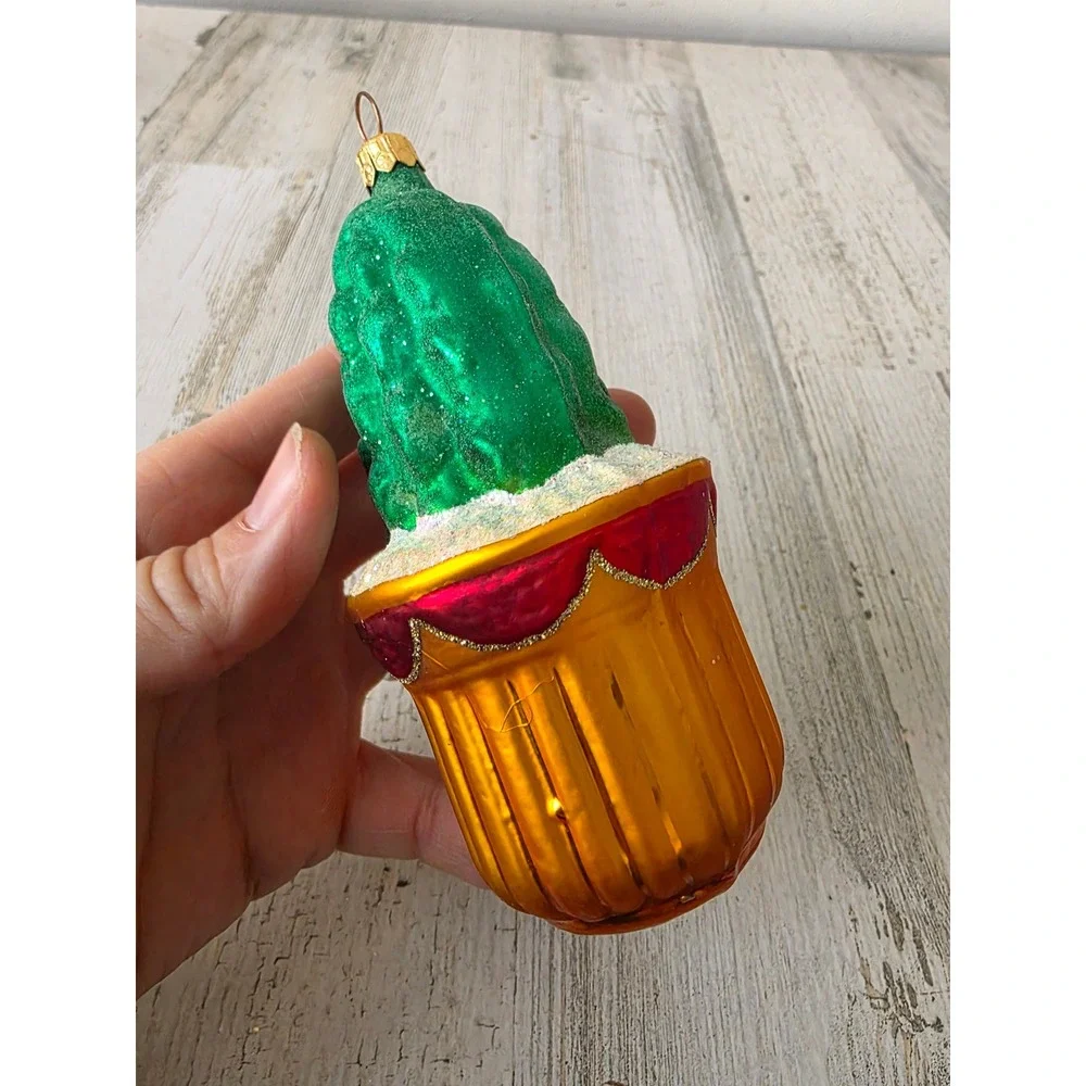 Vintage radko‎ prickly pair glitter cactus AS IS plant ornament Xmas glass tree